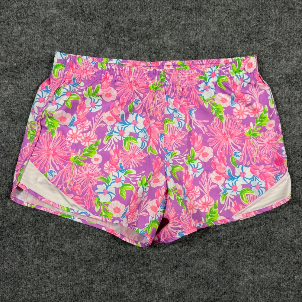 Lilly Pulitzer Luxletic Floral Running Shorts S Purple Gym Preppy Tropical NWOT
